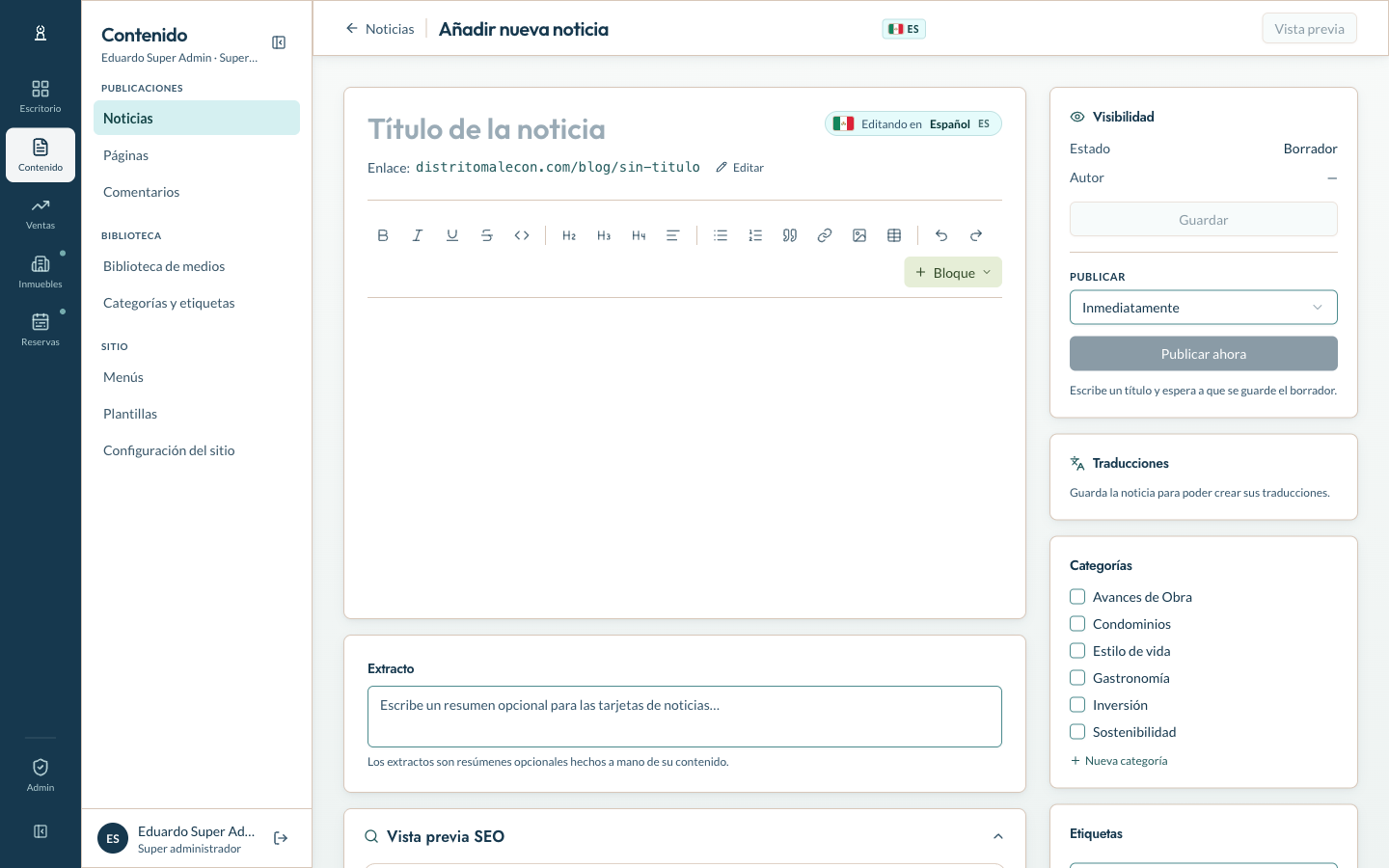 Editor de Bloques y Vista Previa SEO