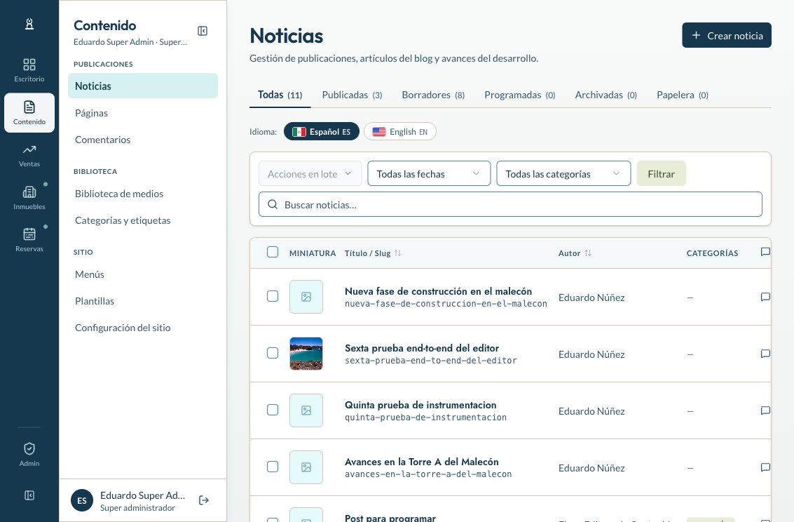Listado de Noticias Bilingüe ES EN