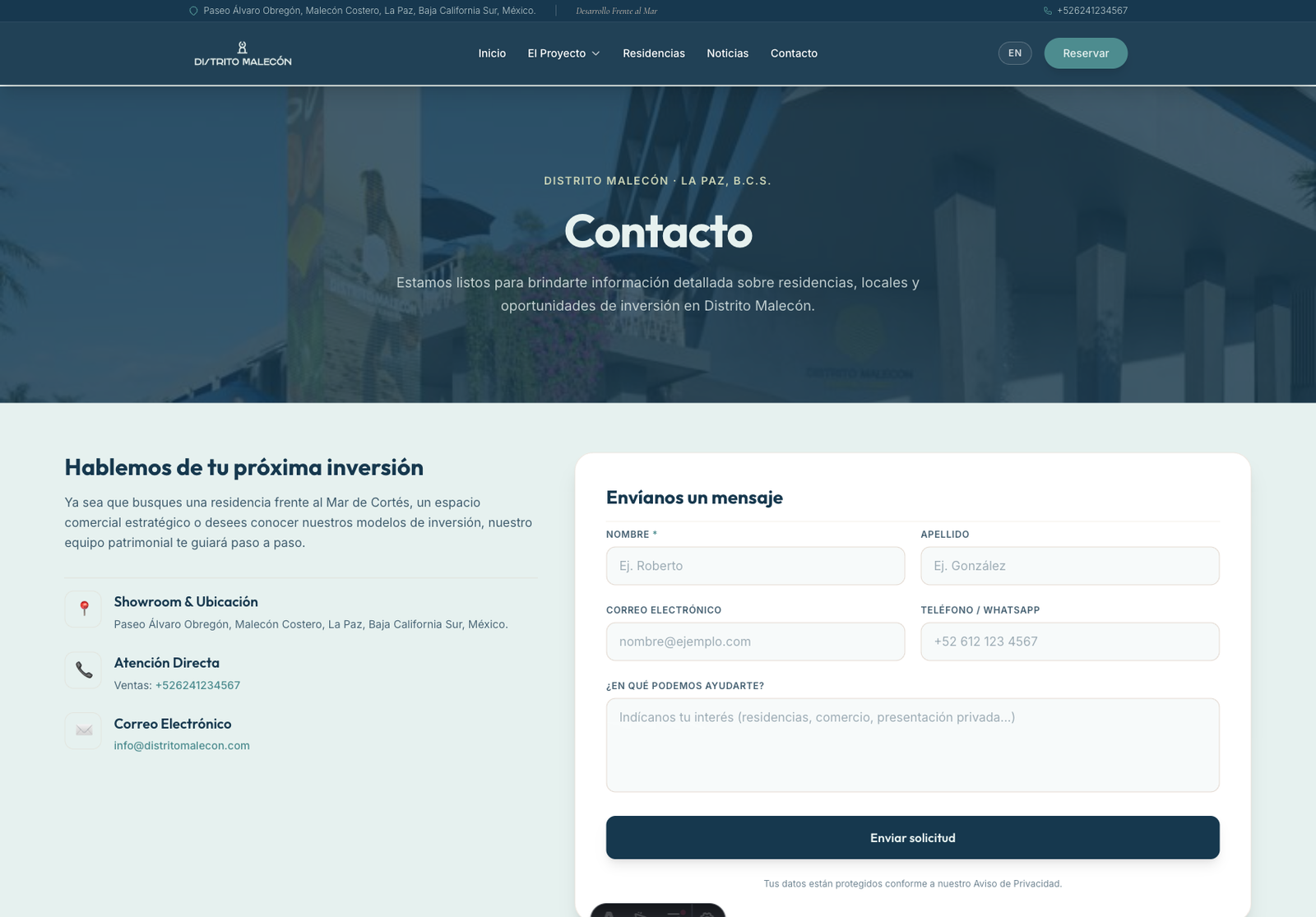 Página de Contacto conectada al CRM